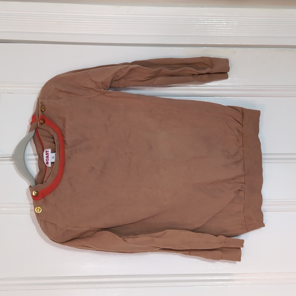 🧶 Boast Camel + Tangerine Cotton Light Boat Neck Sweater